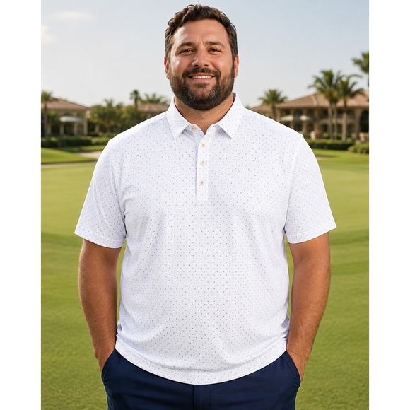 FootJoy Other - FootJoy Polo Shirt XXL White Navy Micro Dot Short Sleeve‎ Golf Olympic Club